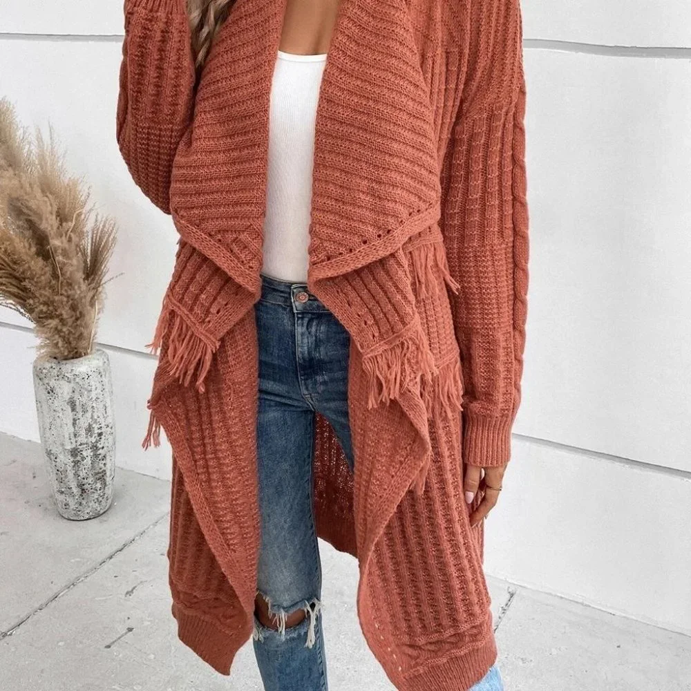 Cozy Casual Waterfall Open Front Knit Sweater Cardigan - Picture 5 of 8